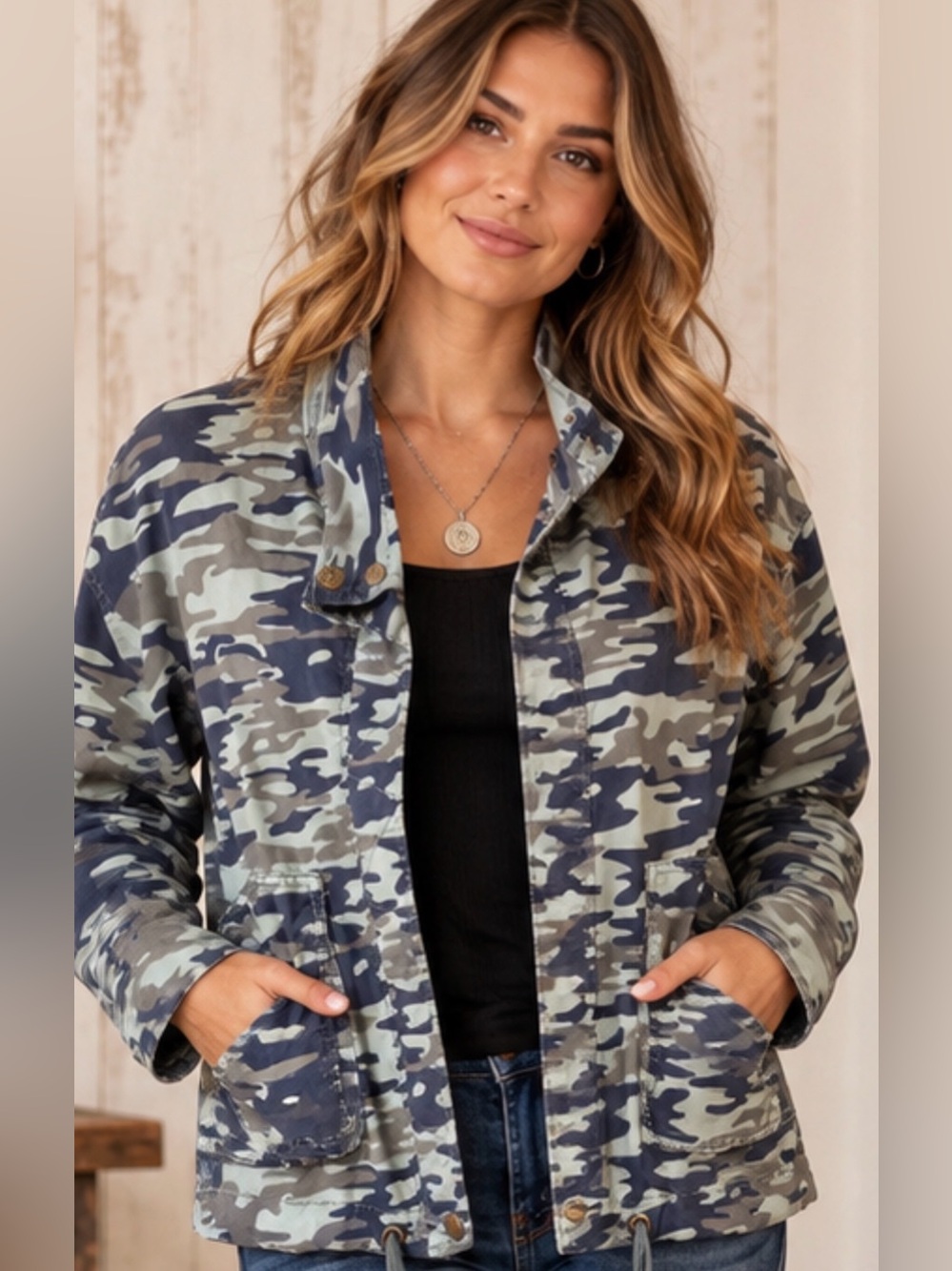 Marrakech Blue  Green Gray Camo Utility Jacket Size Small